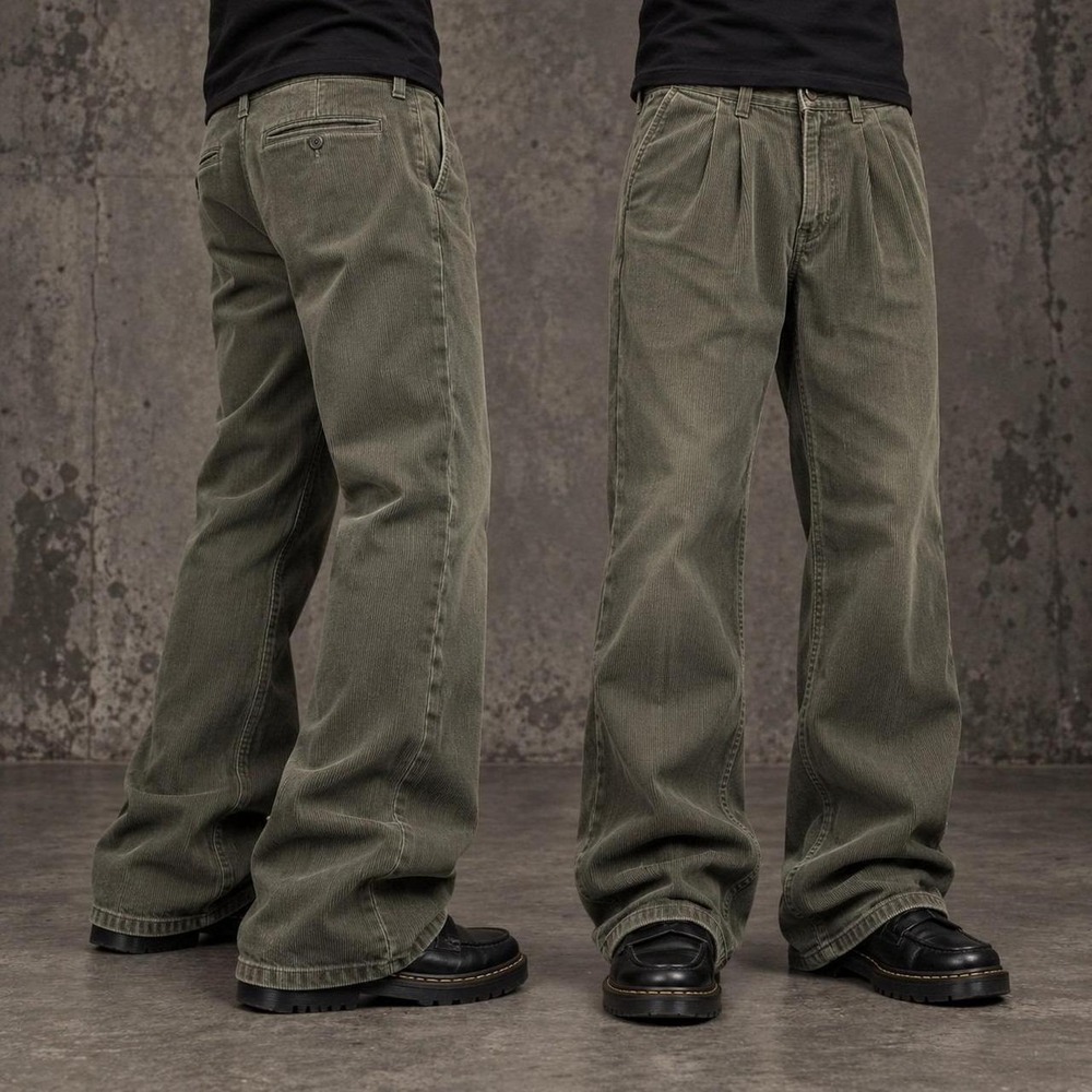 36x30 Olive Green Pleated Baggy Corduroy Dress Pants Y2K